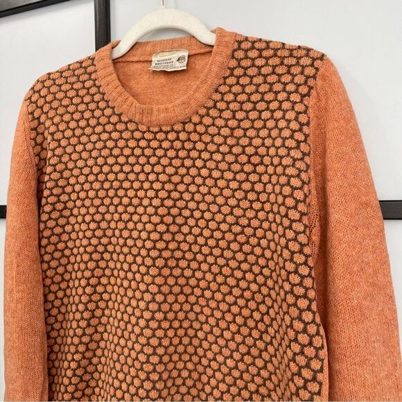 [L] Vintage Murray Brothers Scottish Wool Knit Sweater Orange & Brown 70s Print - Picture 3 of 15